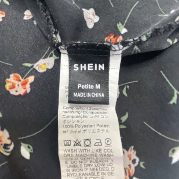 Shein Sun Dress Y2K Babydoll Vibes Midi Black Ditsy Floral Spagetti Strap Slit M - Picture 12 of 12